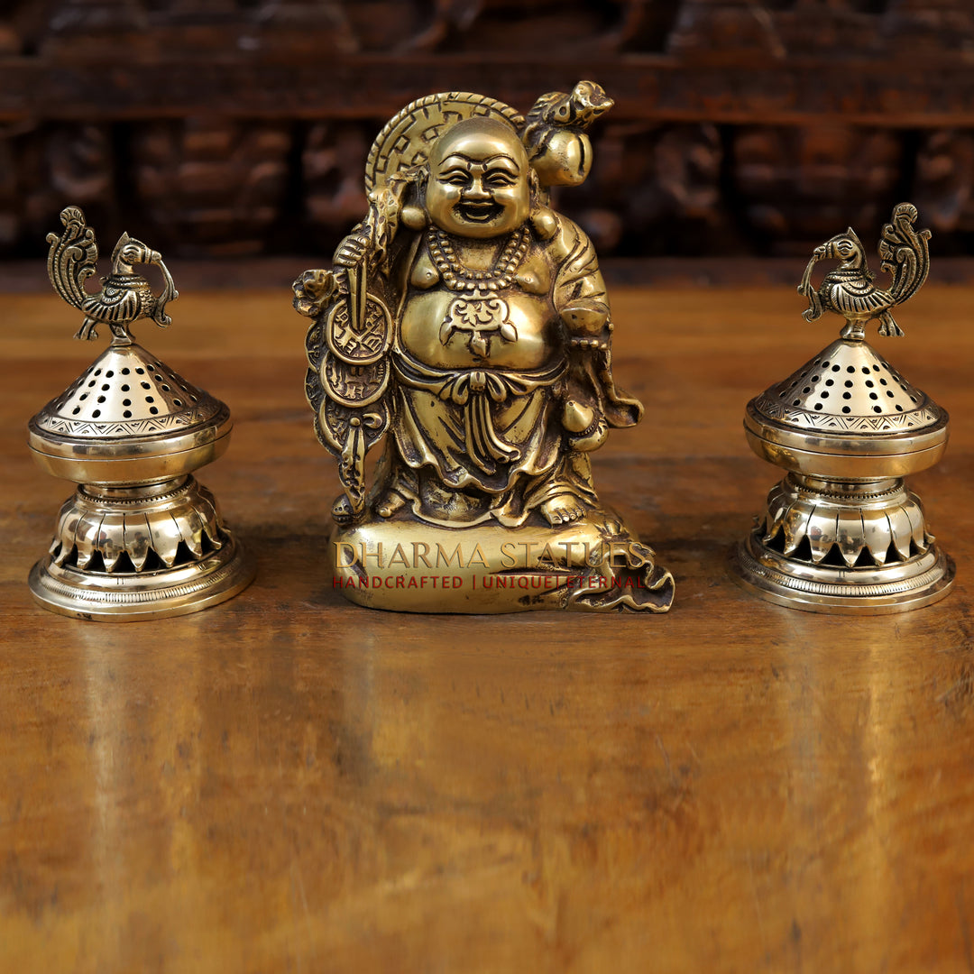 Brass Laughing Buddha Idol, Fine Golden Finish 8.5"