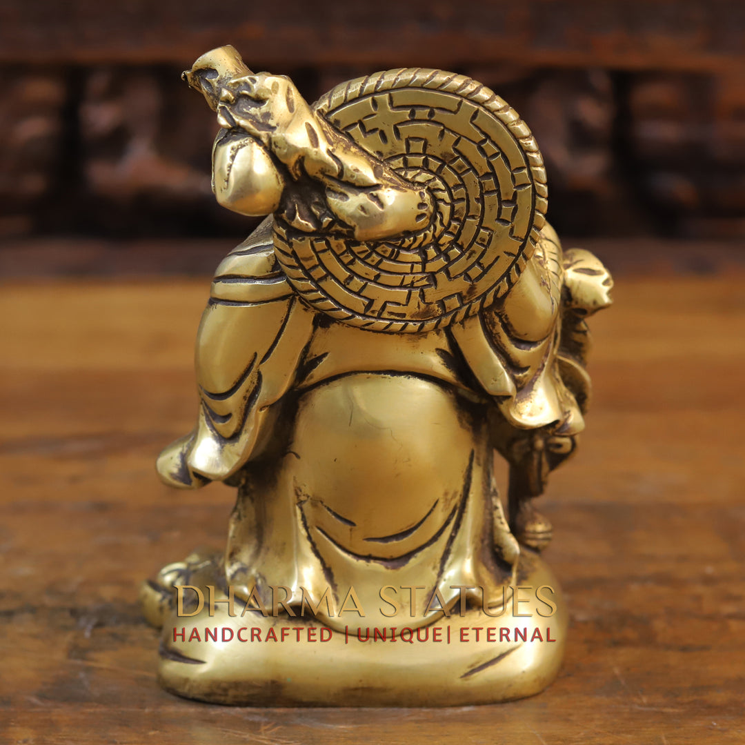 Brass Laughing Buddha Idol, Fine Golden Finish 8.5"