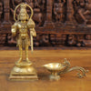 Brass Lord Hanuman Idol, Standing on a Lotus Pedastal , Fine Golden Finish 14.5"