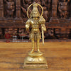 Brass Lord Hanuman Idol, Standing on a Lotus, Fine Golden Finish 14.5" Front View