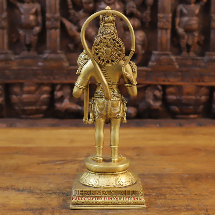 Brass Lord Hanuman Idol, Standing on a Lotus Pedastal , Fine Golden Finish 14.5"