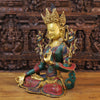 Brass Tara Idol, Seated, Fine Golden and Stone work 27"