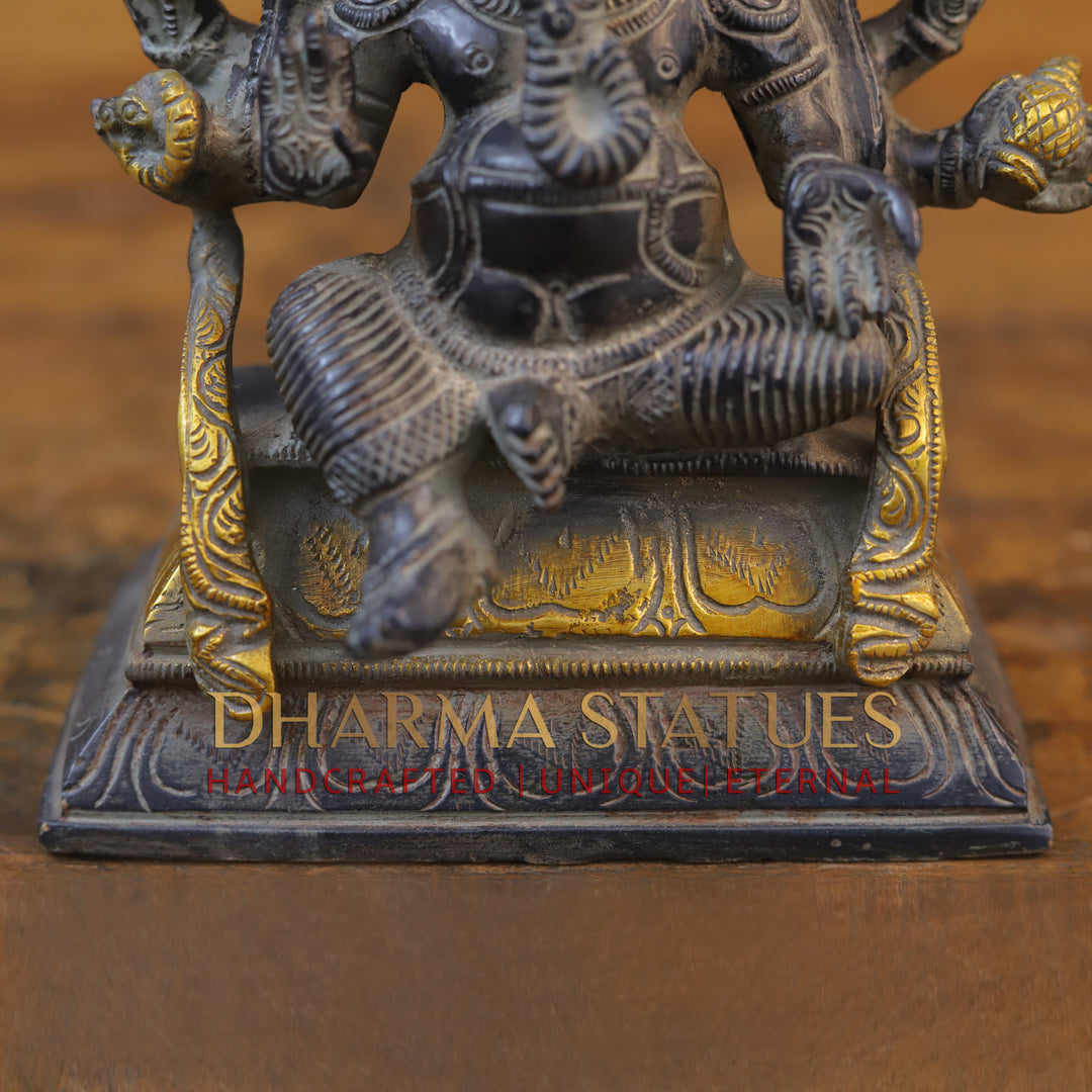 Brass Ganesh 3 face seated, Black Patina & Golden Finish, 7"