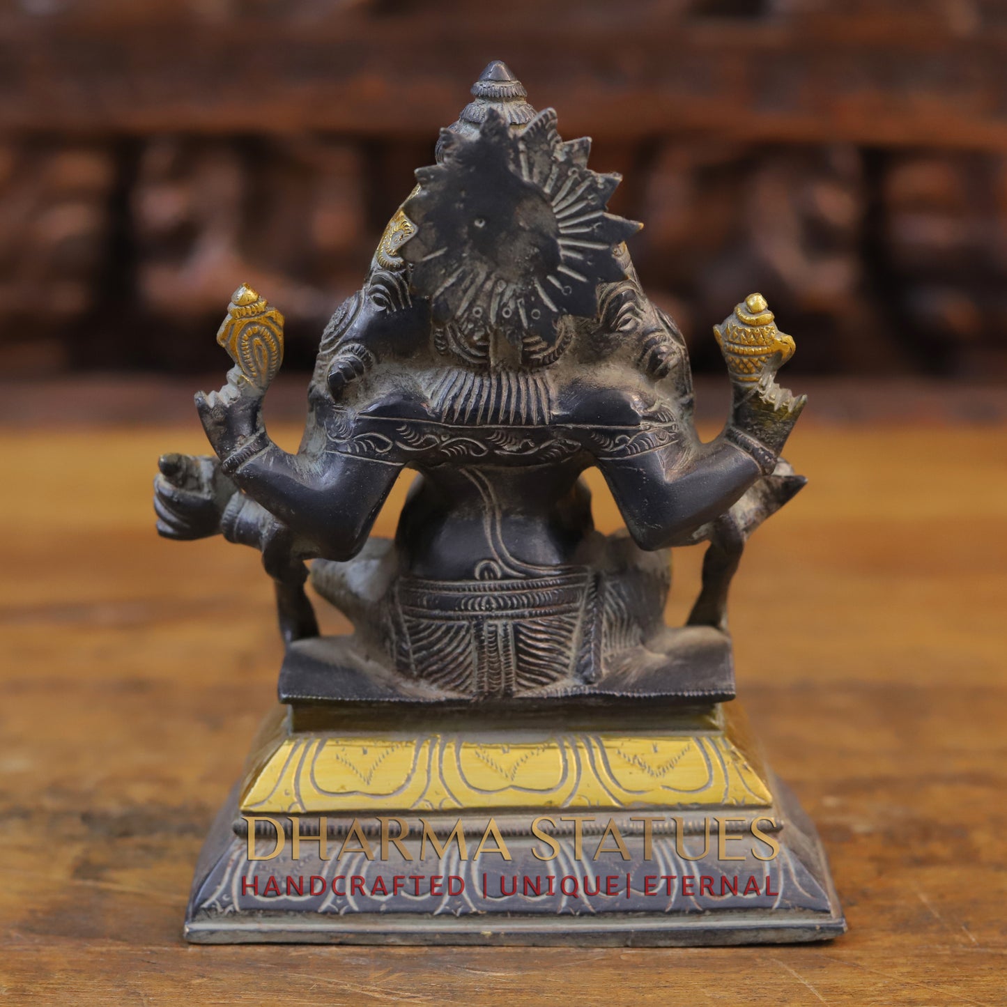 Brass Ganesh 3 face seated, Black Patina & Golden Finish, 7"
