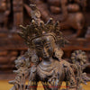 Brass Tara Devi Idol, Seated on a Lotus, Brown Finish 14"