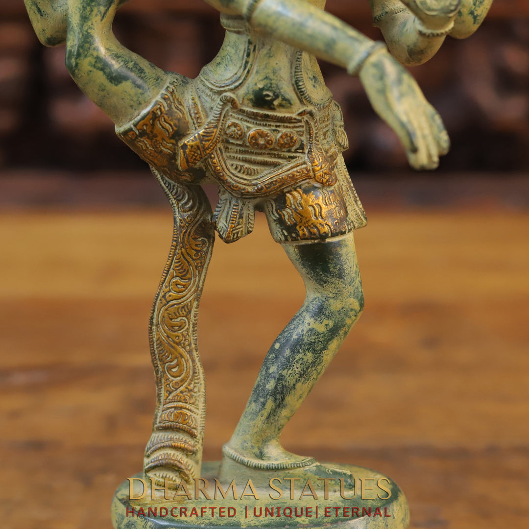 Brass Natraj Statue, Dance of the Universe, Green Patina Finish, 12"