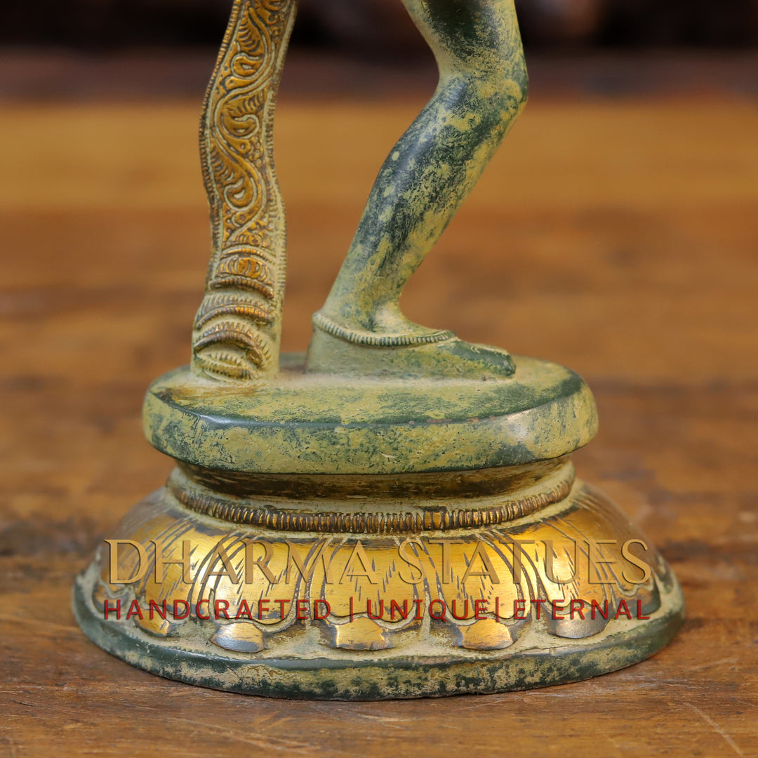 Brass Natraj Statue, Dance of the Universe, Green Patina Finish, 12"