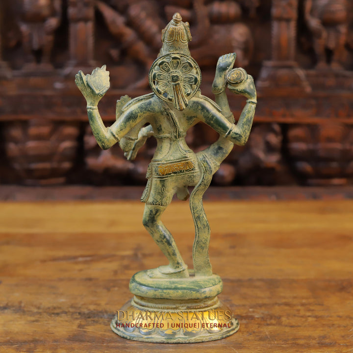 Brass Natraj Statue, Dance of the Universe, Green Patina Finish, 12"