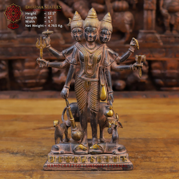 Brass Dattatriya Statu, Black Patina 12"