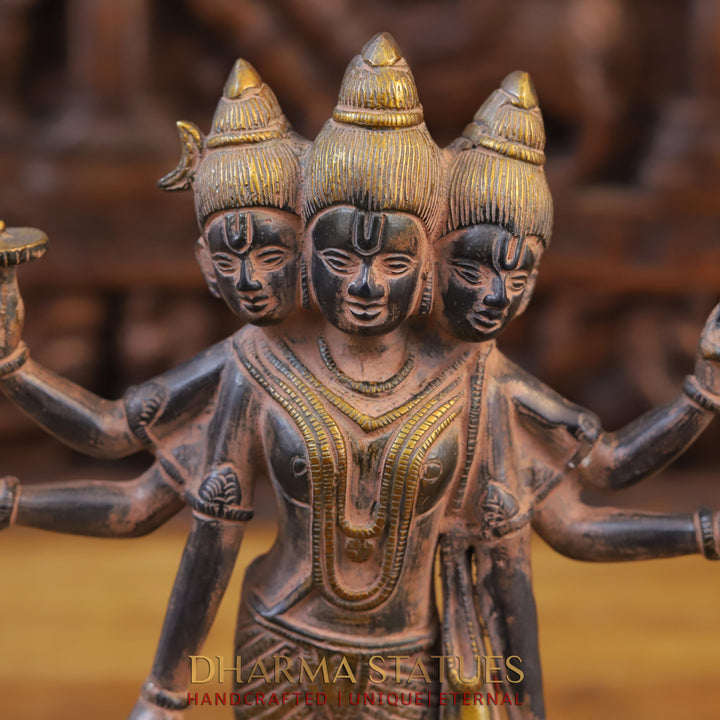 Brass Dattatriya Statu, Black Patina 12"