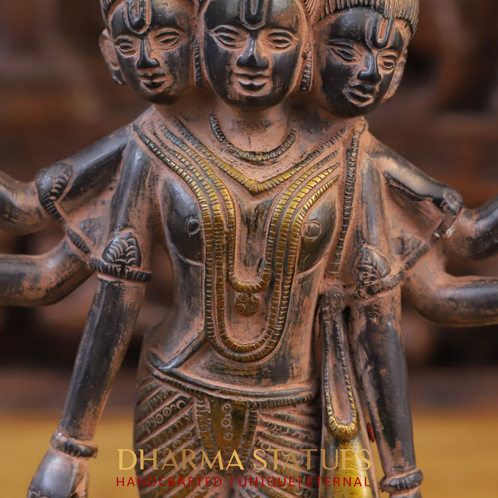 Brass Dattatriya Statu, Black Patina 12"