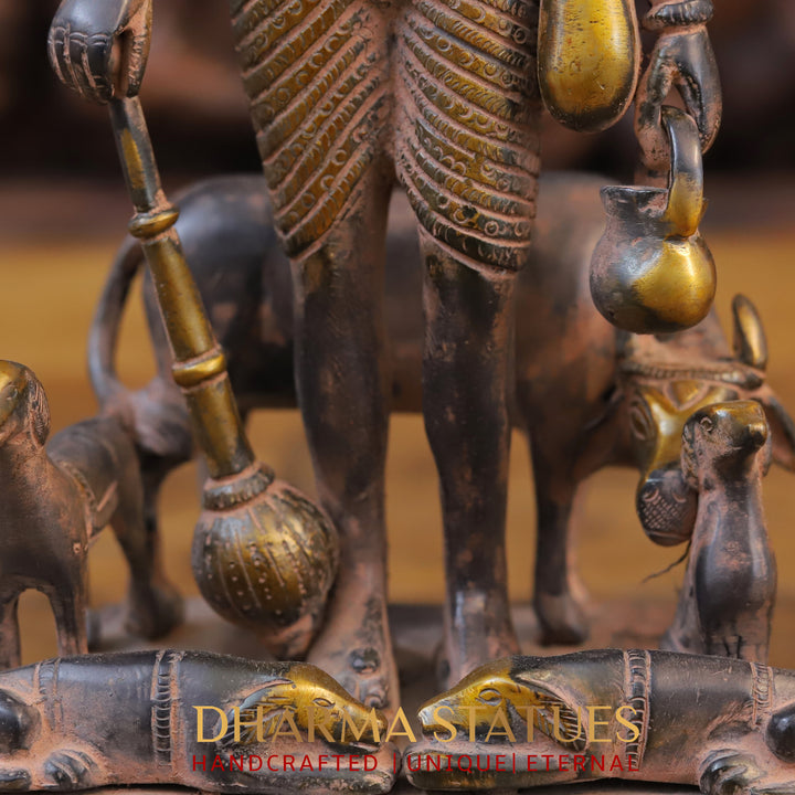 Brass Dattatriya Statu, Black Patina 12"