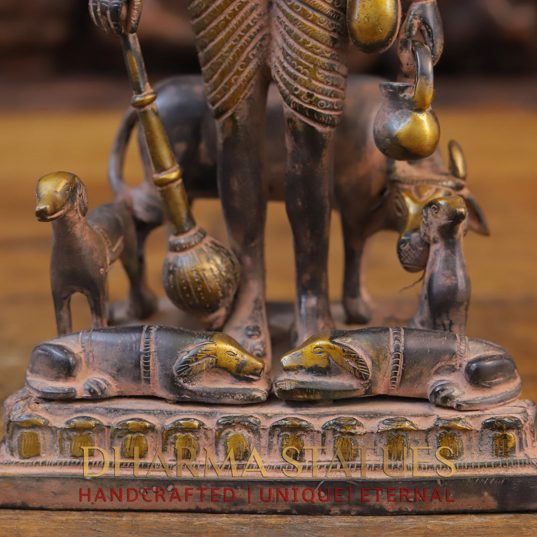 Brass Dattatriya Statu, Black Patina 12"