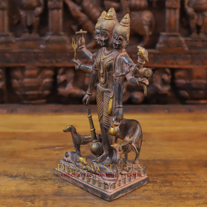 Brass Dattatriya Statu, Black Patina 12"