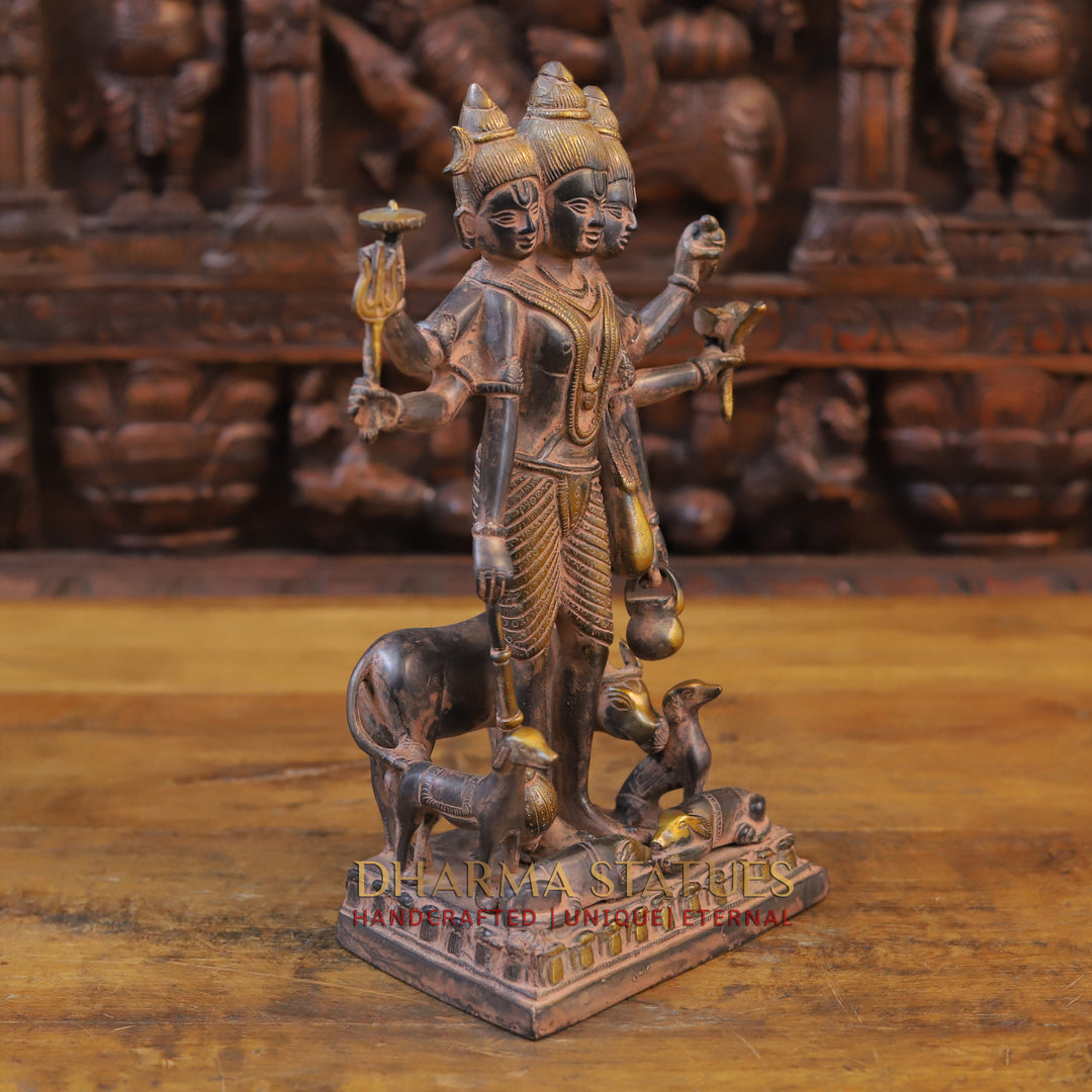 Brass Dattatriya Statu, Black Patina 12"