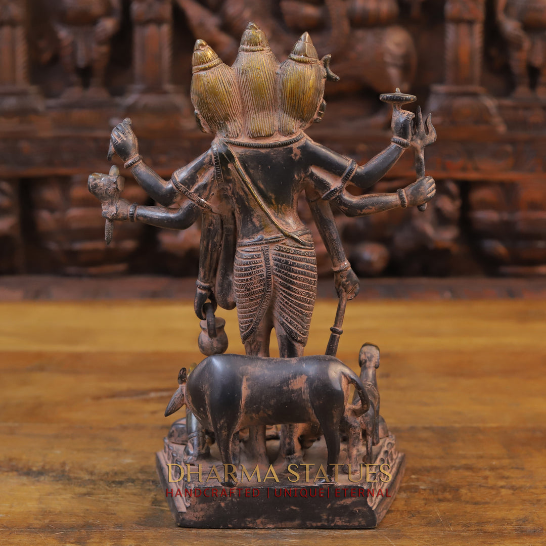 Brass Dattatriya Statu, Black Patina 12"