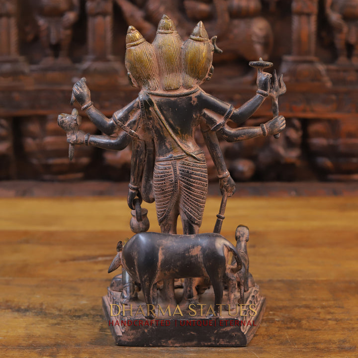 Brass Dattatriya Statu, Black Patina 12"