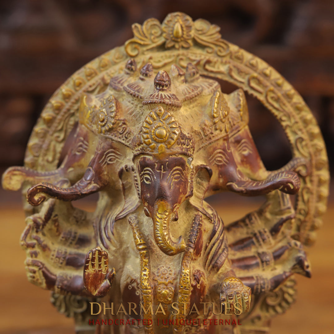 Brass 3 face Ganesh Statue, Bronze Finish 11"