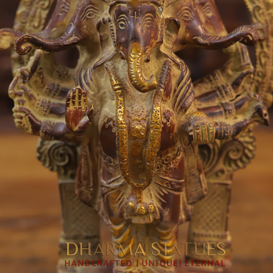 Brass 3 face Ganesh Statue, Bronze Finish 11"