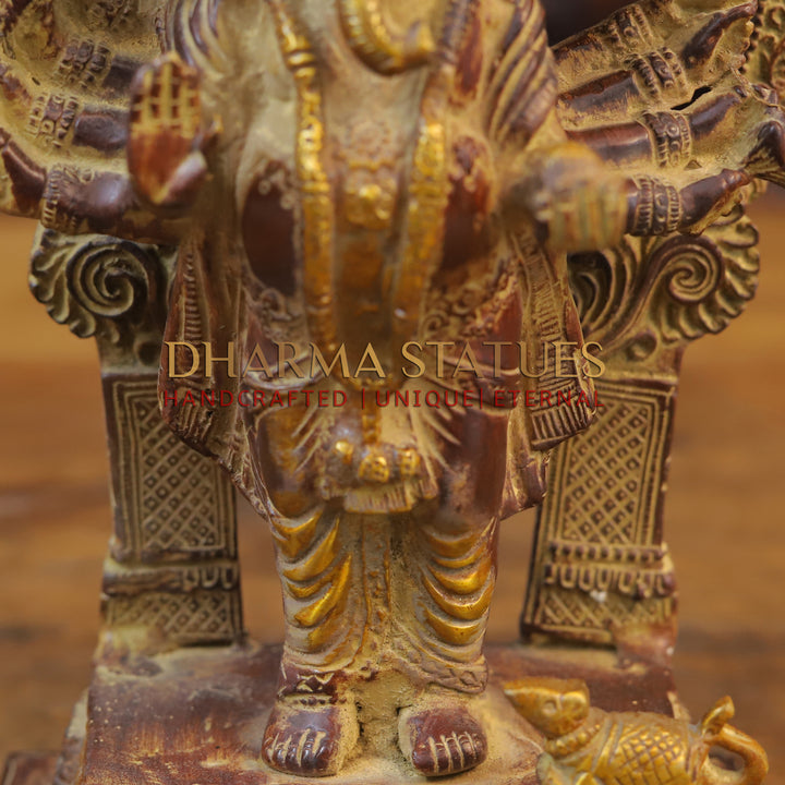 Brass 3 face Ganesh Statue, Bronze Finish 11"