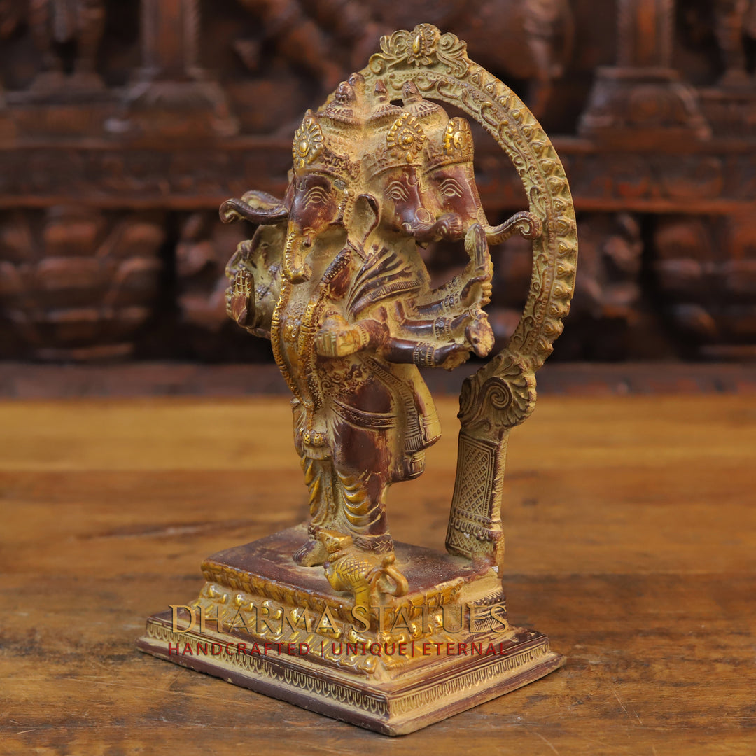 Brass 3 face Ganesh Statue, Bronze Finish 11"