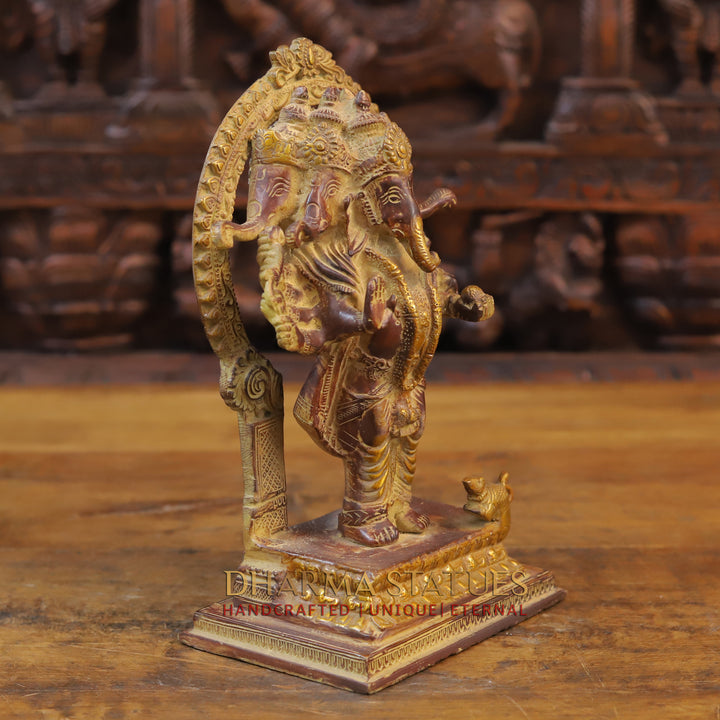 Brass 3 face Ganesh Statue, Bronze Finish 11"