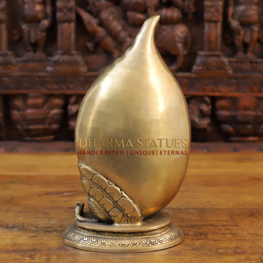 Brass Ganesh Statue Under Shell, Fine Golden Finish 13"