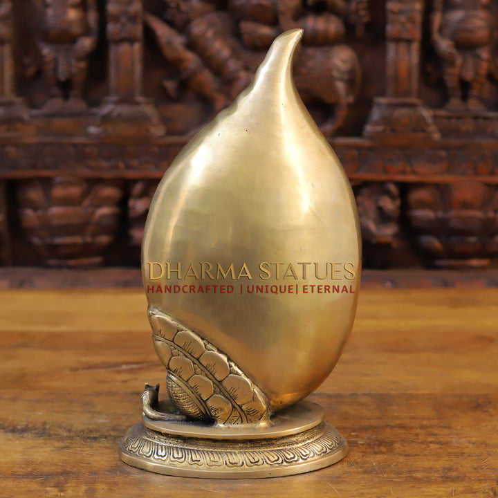 Brass Ganesh Statue Under Shell, Fine Golden Finish 13"