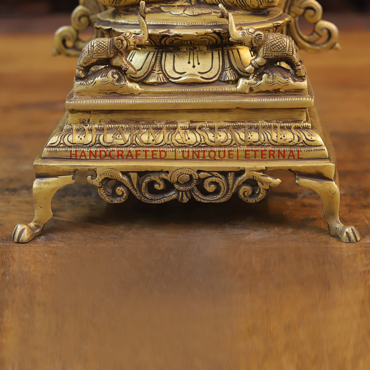 Brass Lakshmi Idol, Seated on a Throne, Fine Golden Finish 13"