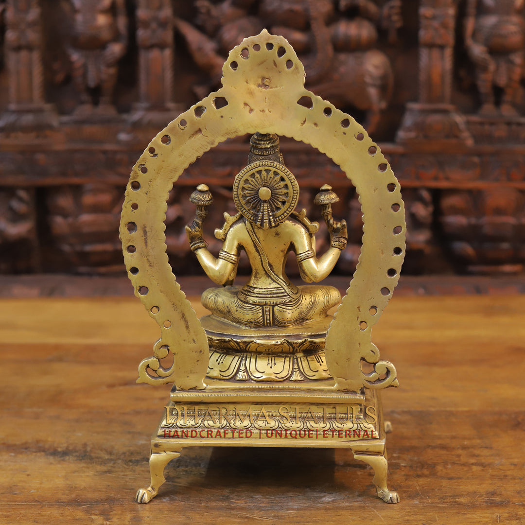 Brass Lakshmi Idol, Seated on a Throne, Fine Golden Finish 13"