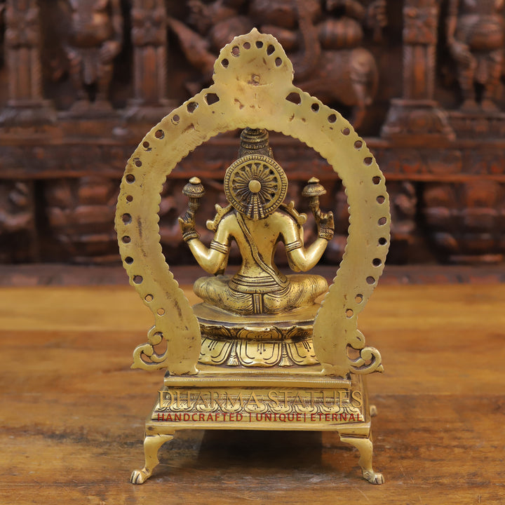 Brass Lakshmi Idol, Seated on a Throne, Fine Golden Finish 13"