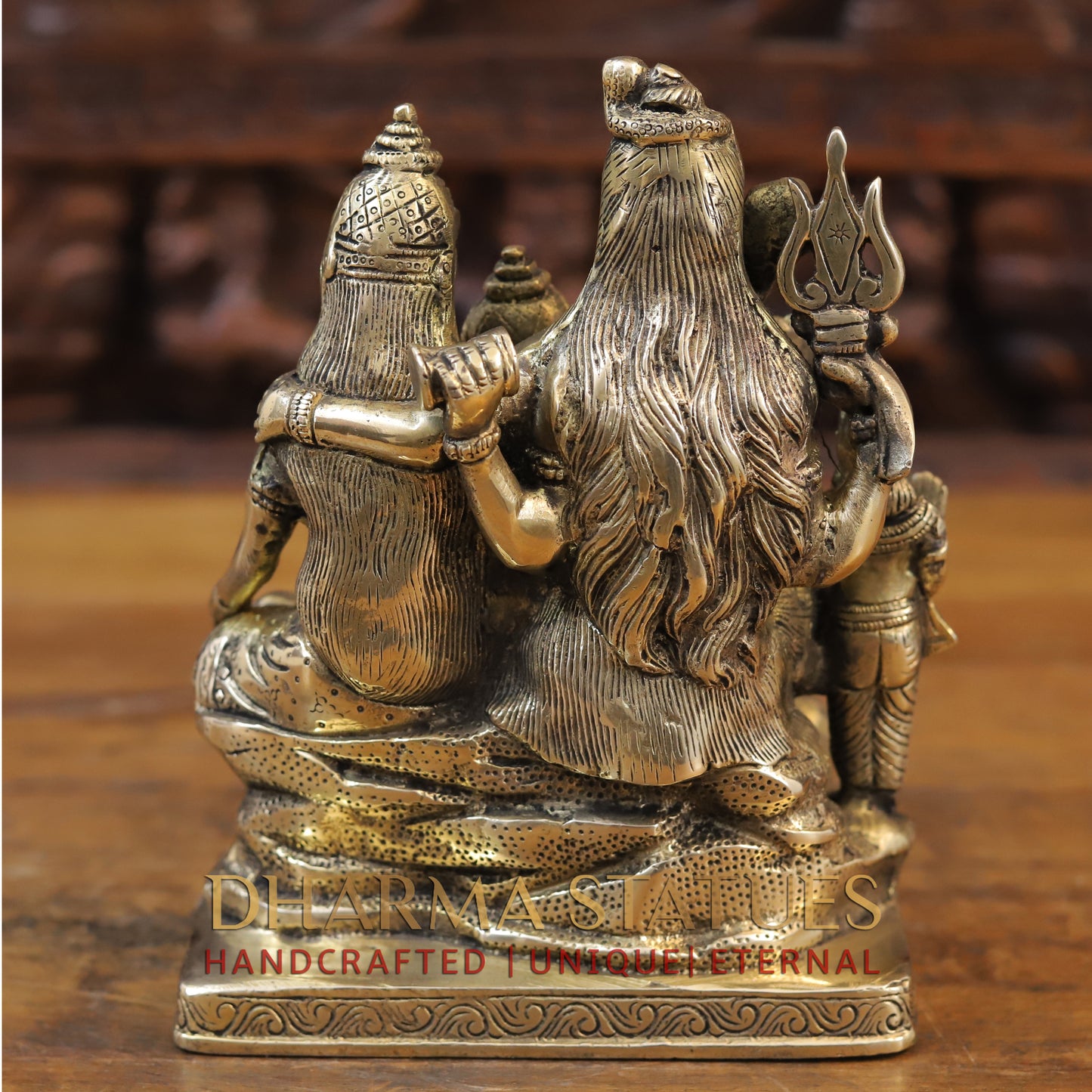Brass Shiv Parivar Statue, Antique Golden Finish 8.5"