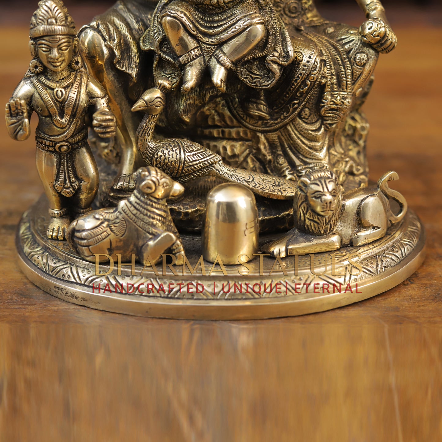 Brass Shiv Parivar Idol, Fine Golden Work 9.5"