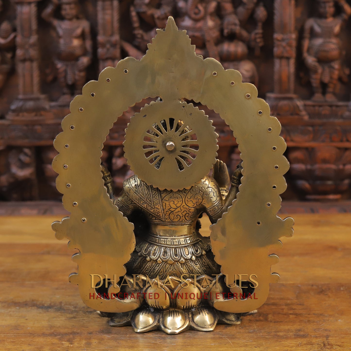 Brass Lakshmi Statue, Seated on a Lotus, Fine Golden Finish 15"