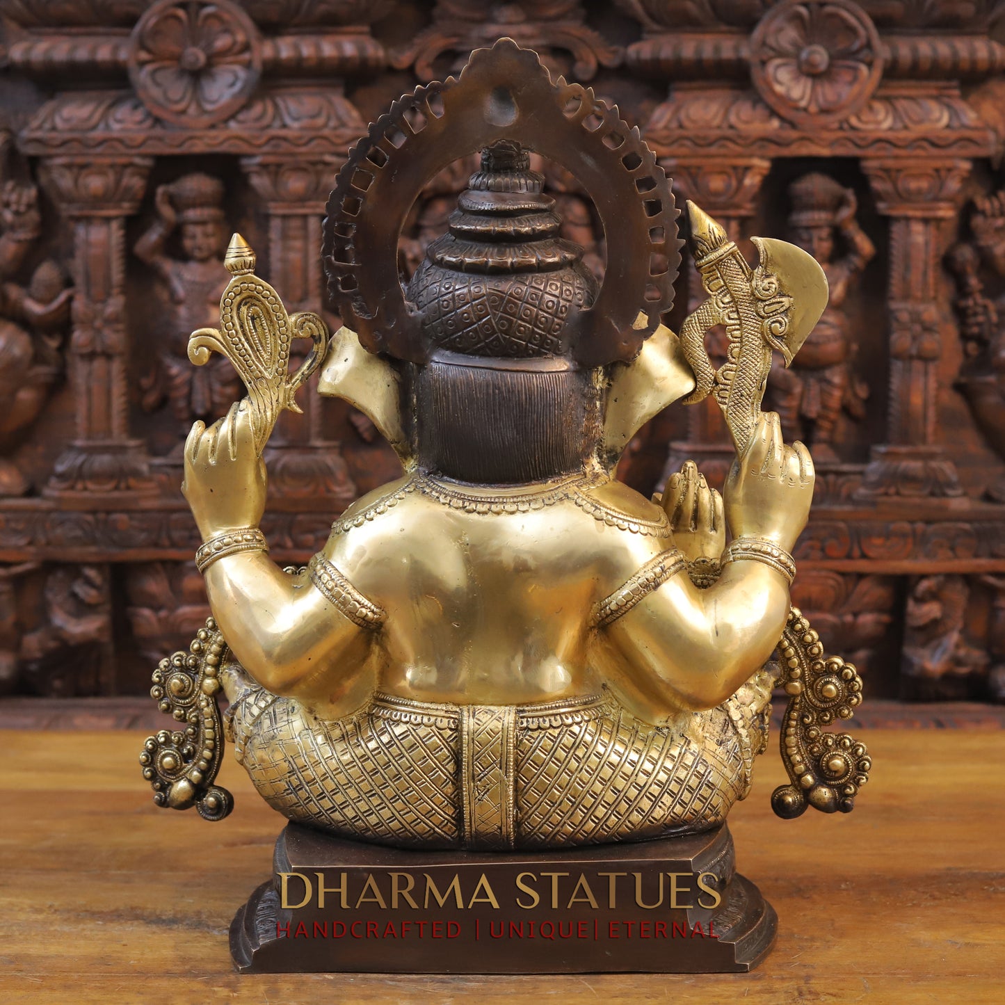 Brass Ganesh Statue, Fine Golden and Brown Finish 19.5"