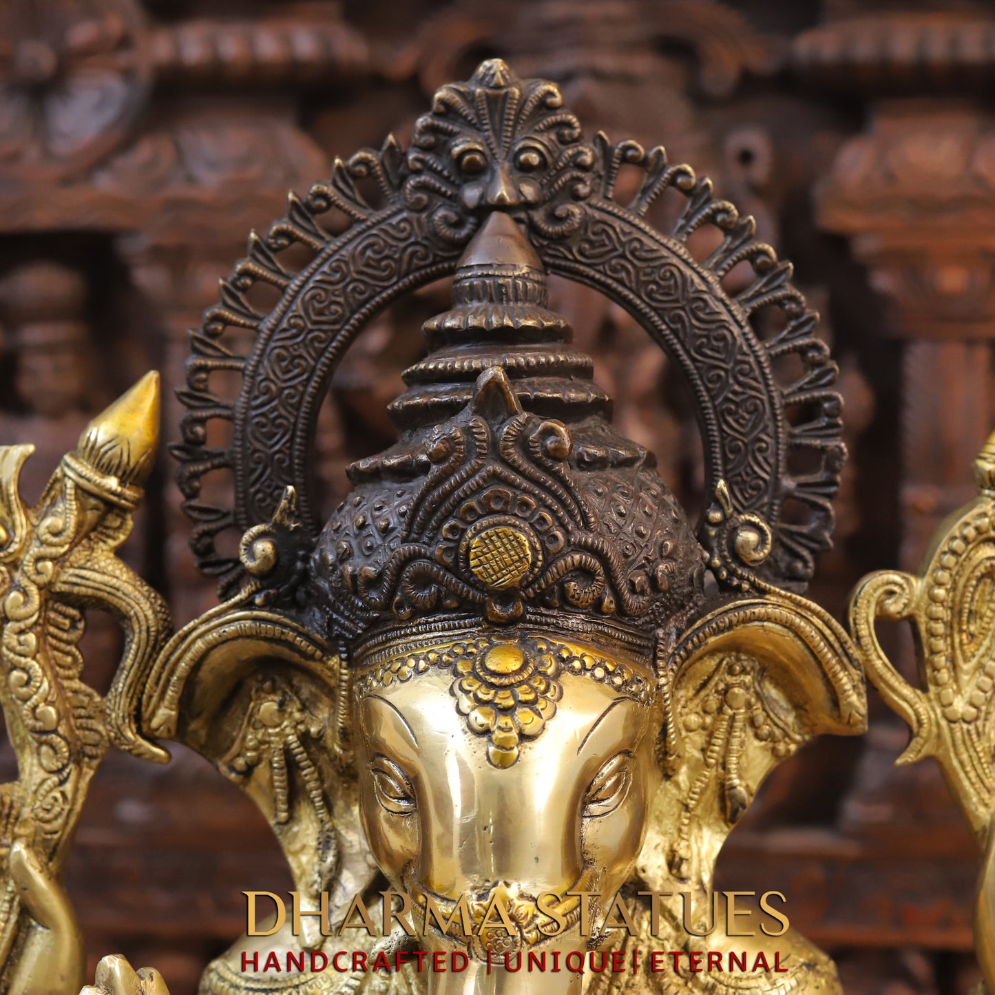 Brass Ganesh Statue, Fine Golden and Brown Finish 19.5"