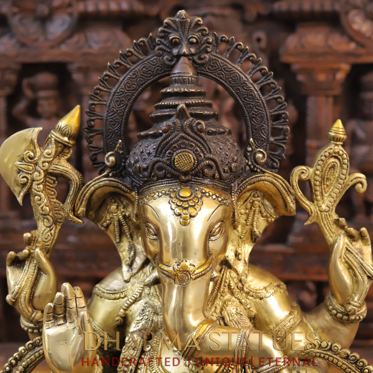 Brass Ganesh Statue, Fine Golden and Brown Finish 19.5"