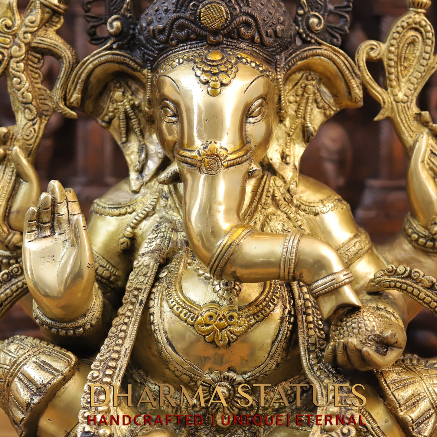 Brass Ganesh Statue, Fine Golden and Brown Finish 19.5"