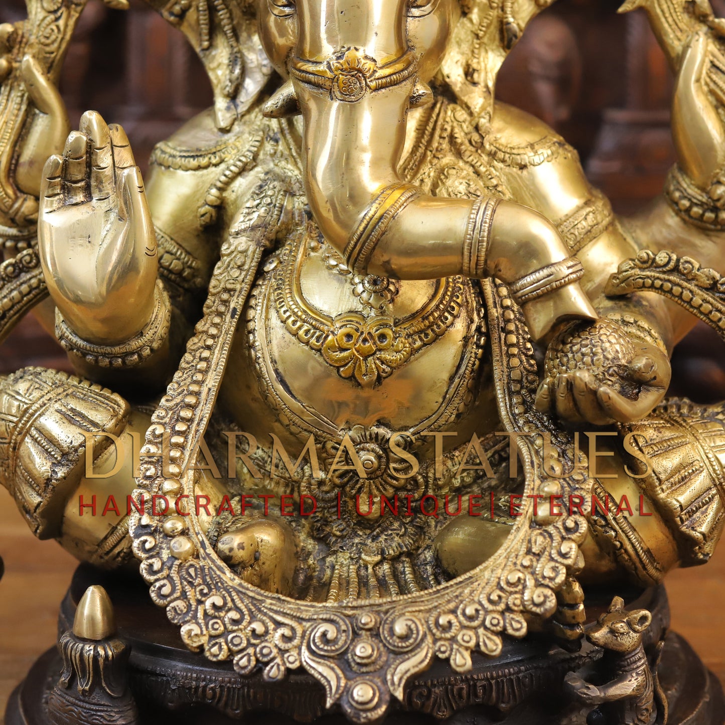 Brass Ganesh Statue, Fine Golden and Brown Finish 19.5"