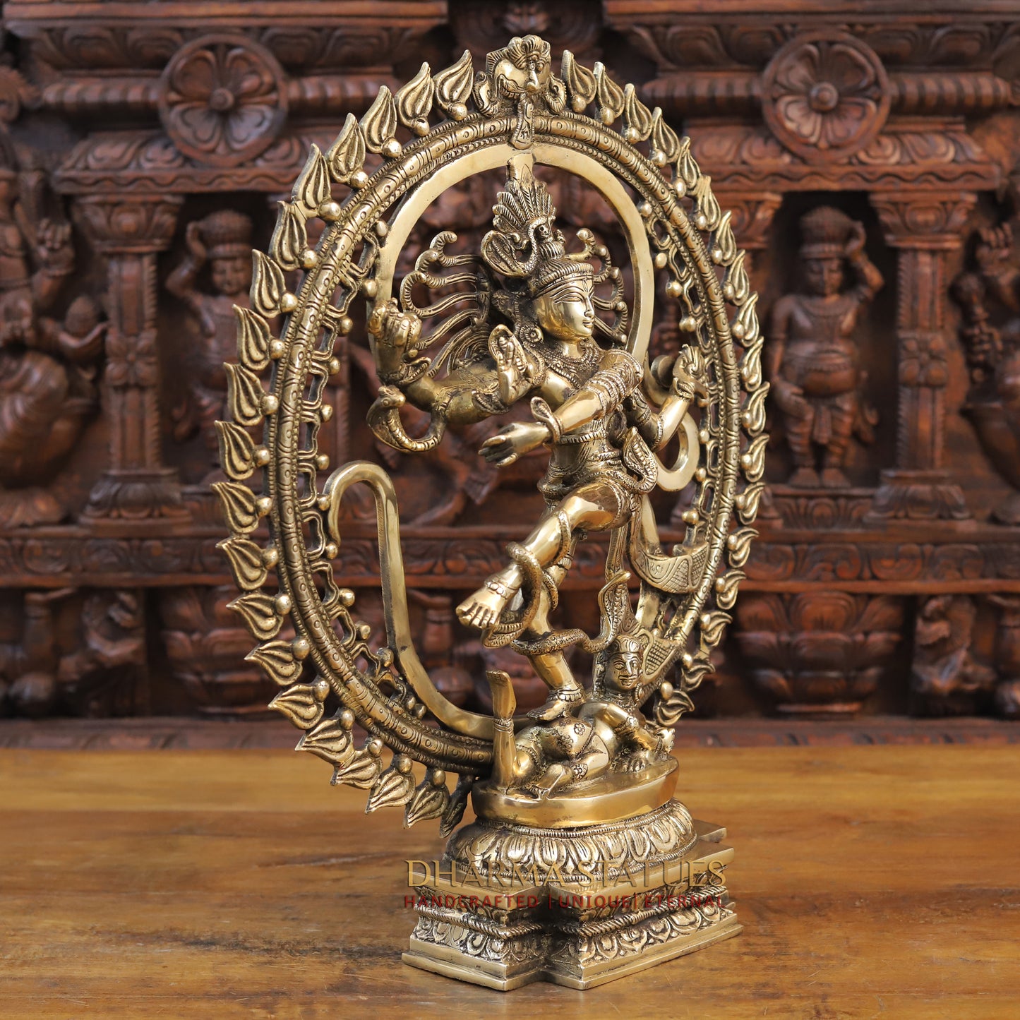 Brass Natraj Statue, Dancing lord Shiva, Fine Golden Finish 21"