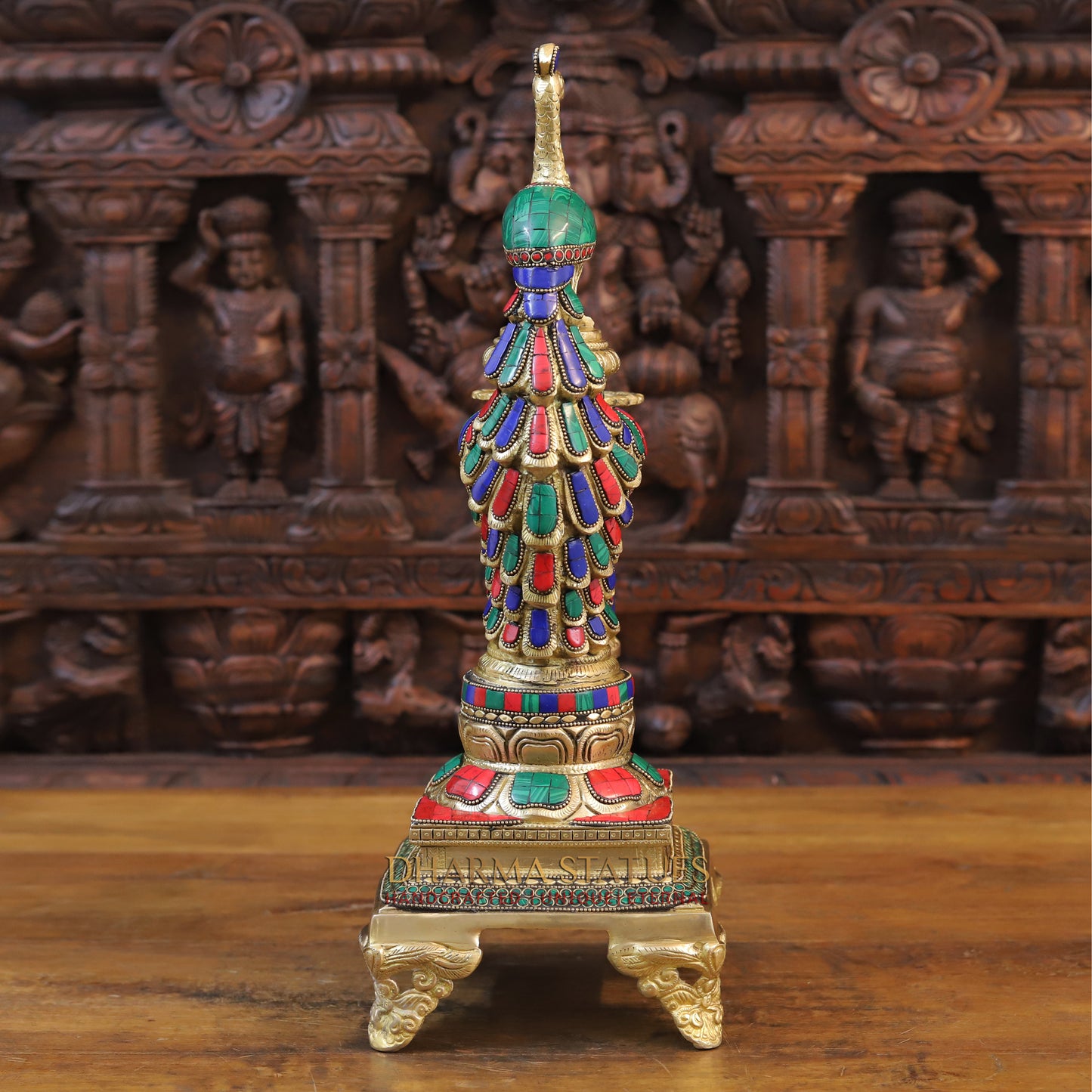 Brass Peacock Diya, Fine Stone and Golden Work 20"