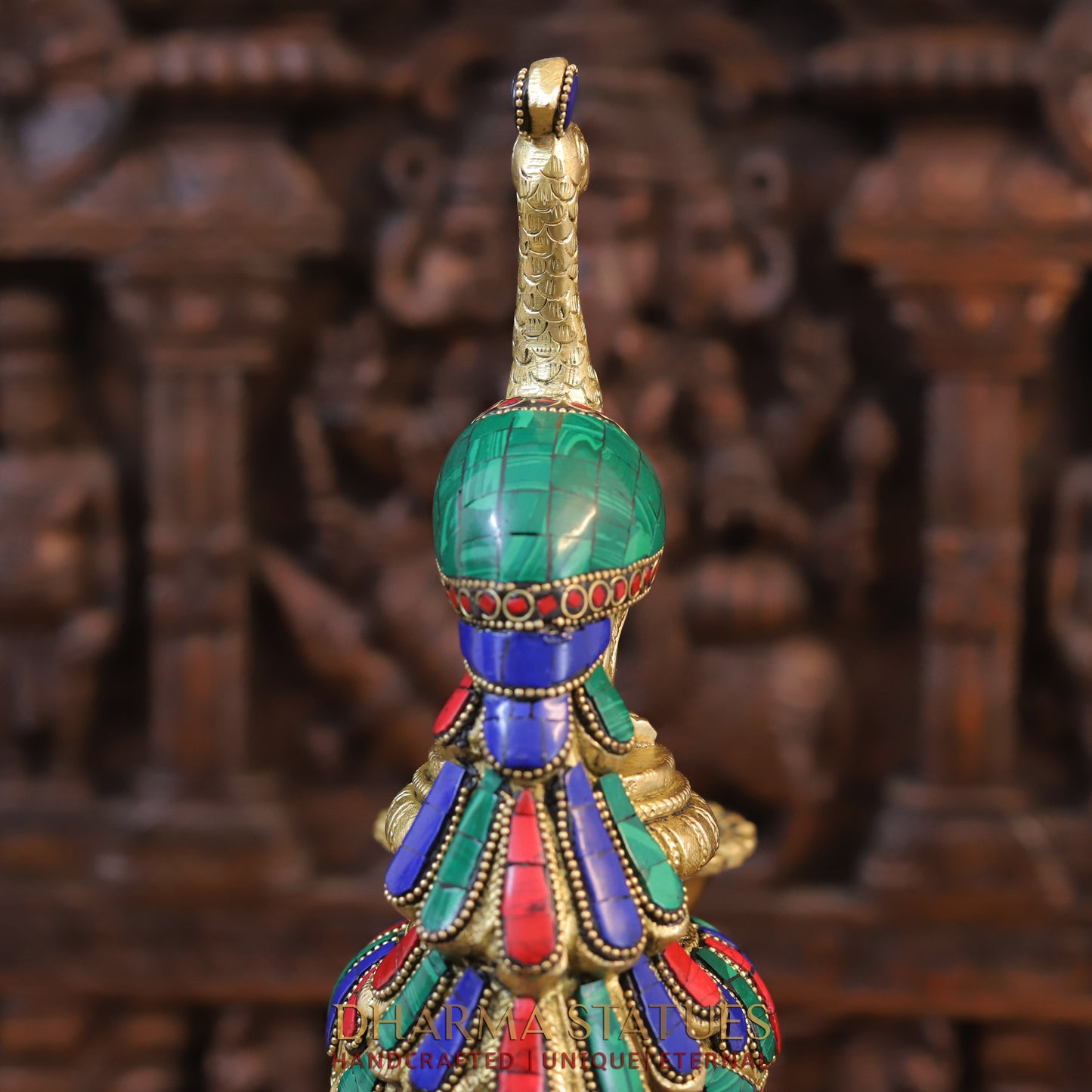 Brass Peacock Diya, Fine Stone and Golden Work 20"