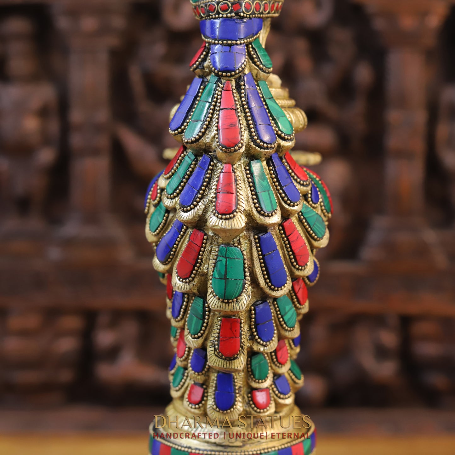 Brass Peacock Diya, Fine Stone and Golden Work 20"