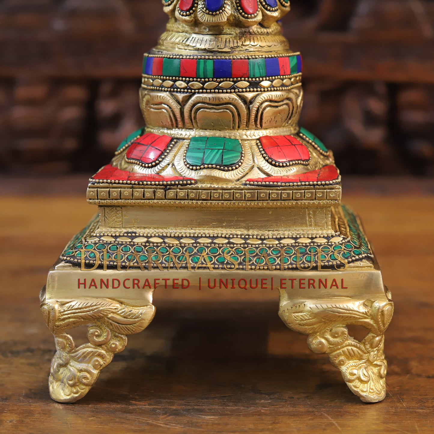Brass Peacock Diya, Fine Stone and Golden Work 20"