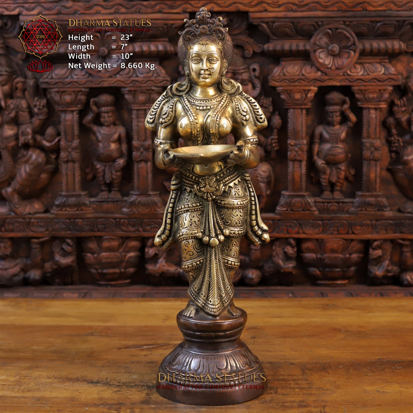 Brass Deep Lady Statue, Fine Golden and Copper Finish 23"