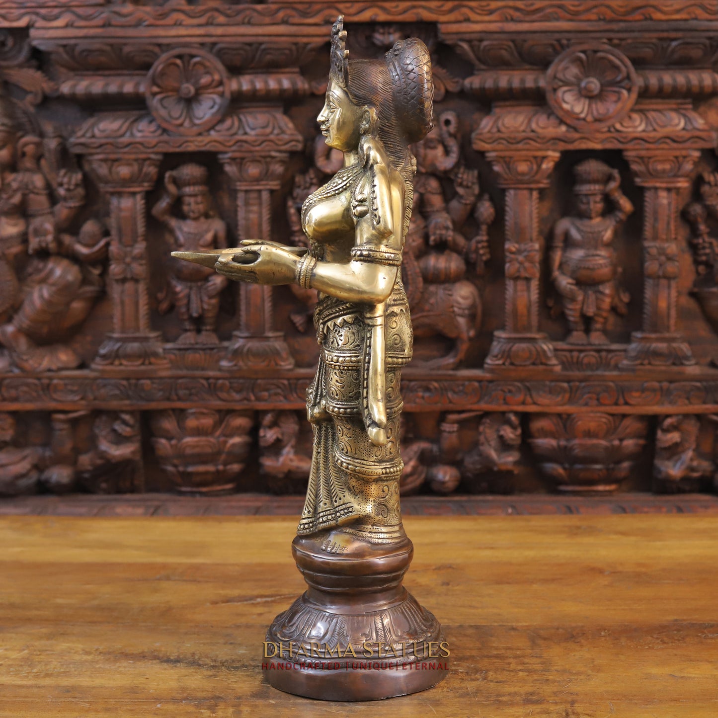 Brass Deep Lady Statue, Fine Golden and Copper Finish 23"