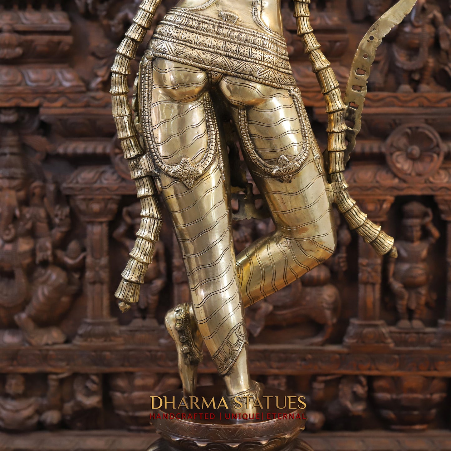 Brass Krishna playing Flute on Pedestal, Golden  & Copper Finish, 45"