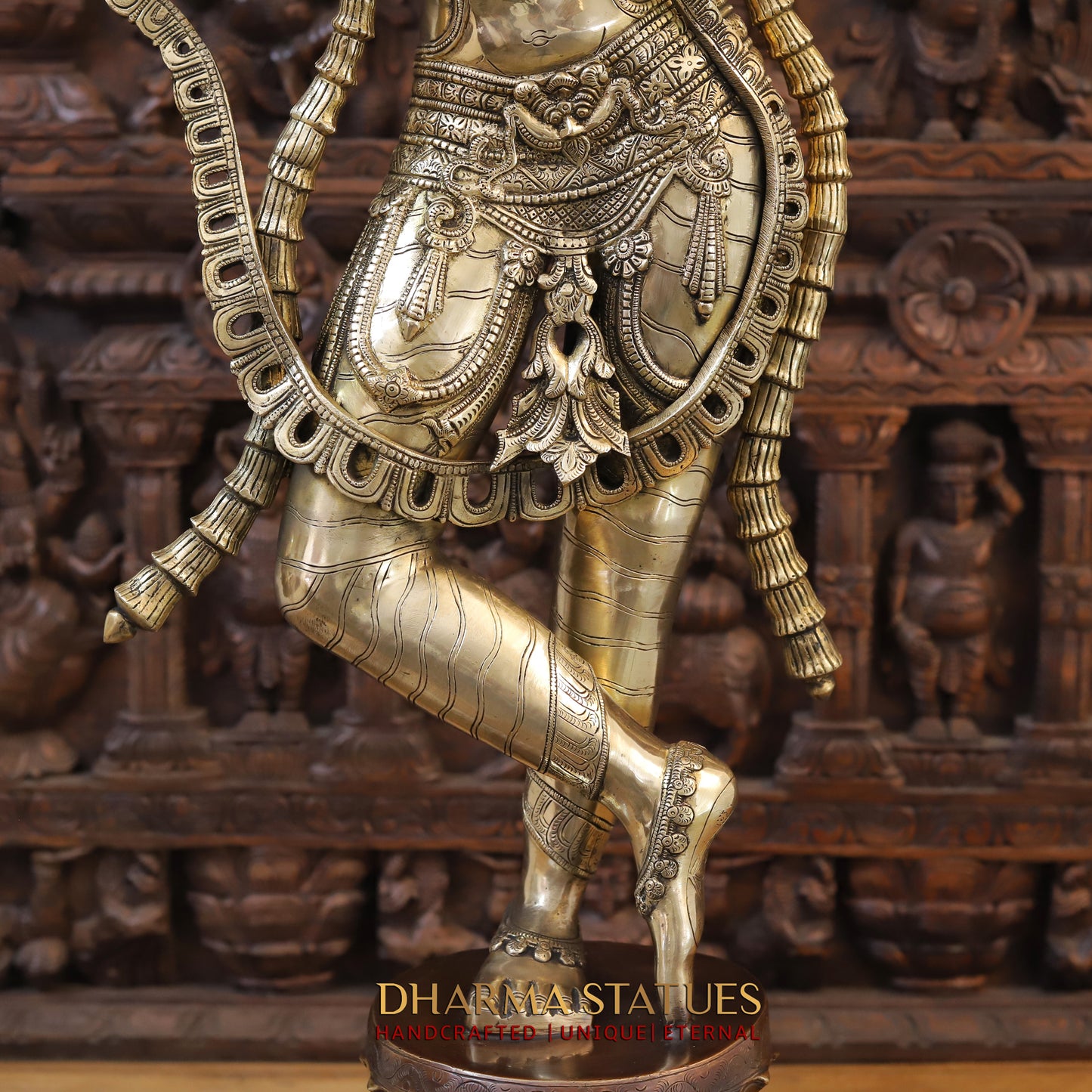 Brass Krishna playing Flute on Pedestal, Golden  & Copper Finish, 45"