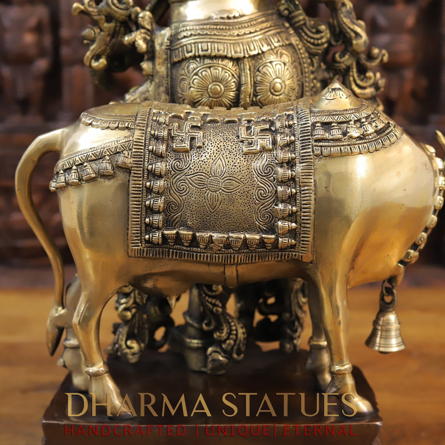 Brass Krishna Statue with cow, Fine Golden Finish 26"
