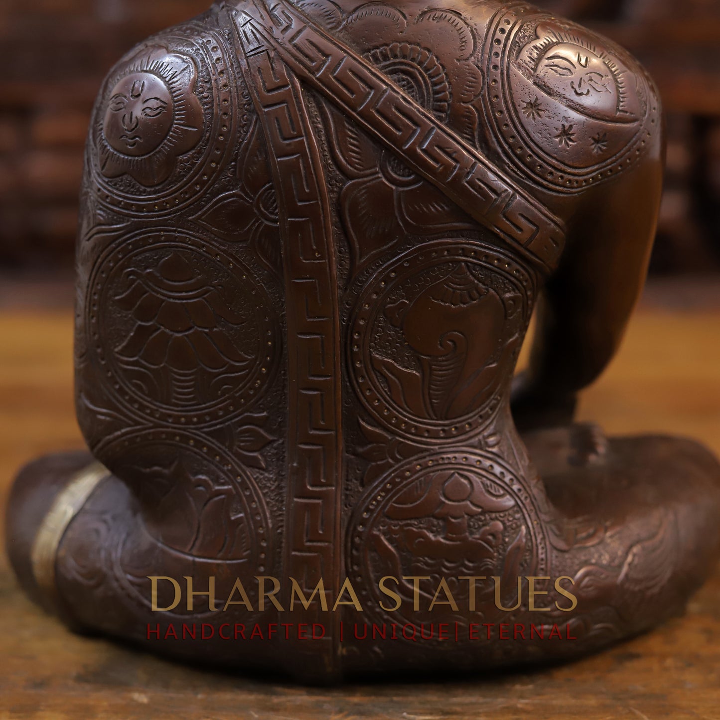 Brass Buddha Idol, Fine Carving Copper and Golden Finish 13"